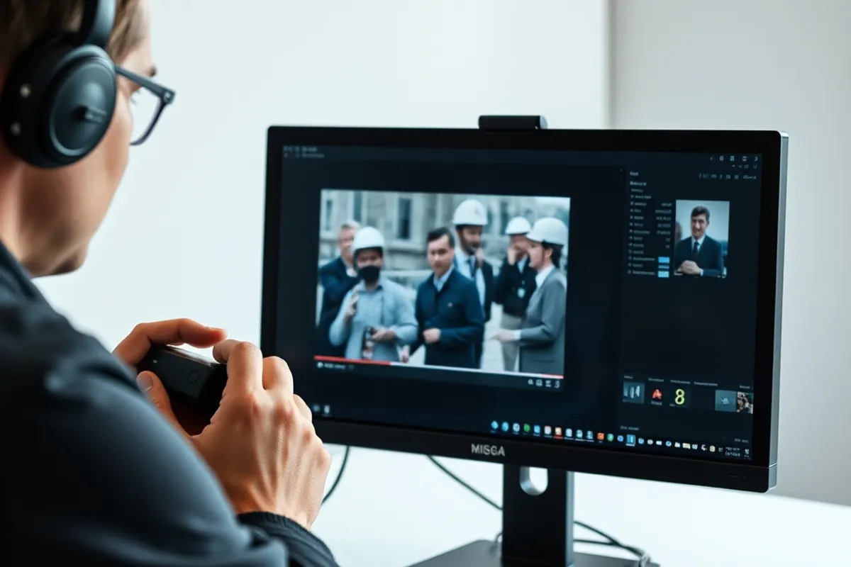 Journalist checking video evidence on a screen