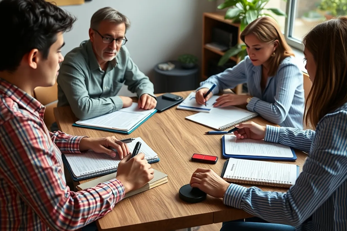 Small local news team planning coverage around a table
