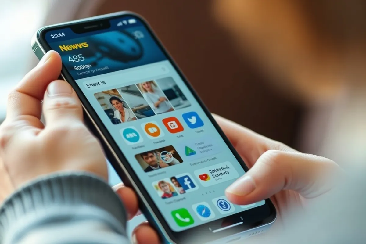 Person using a smartphone with news and social media apps on screen