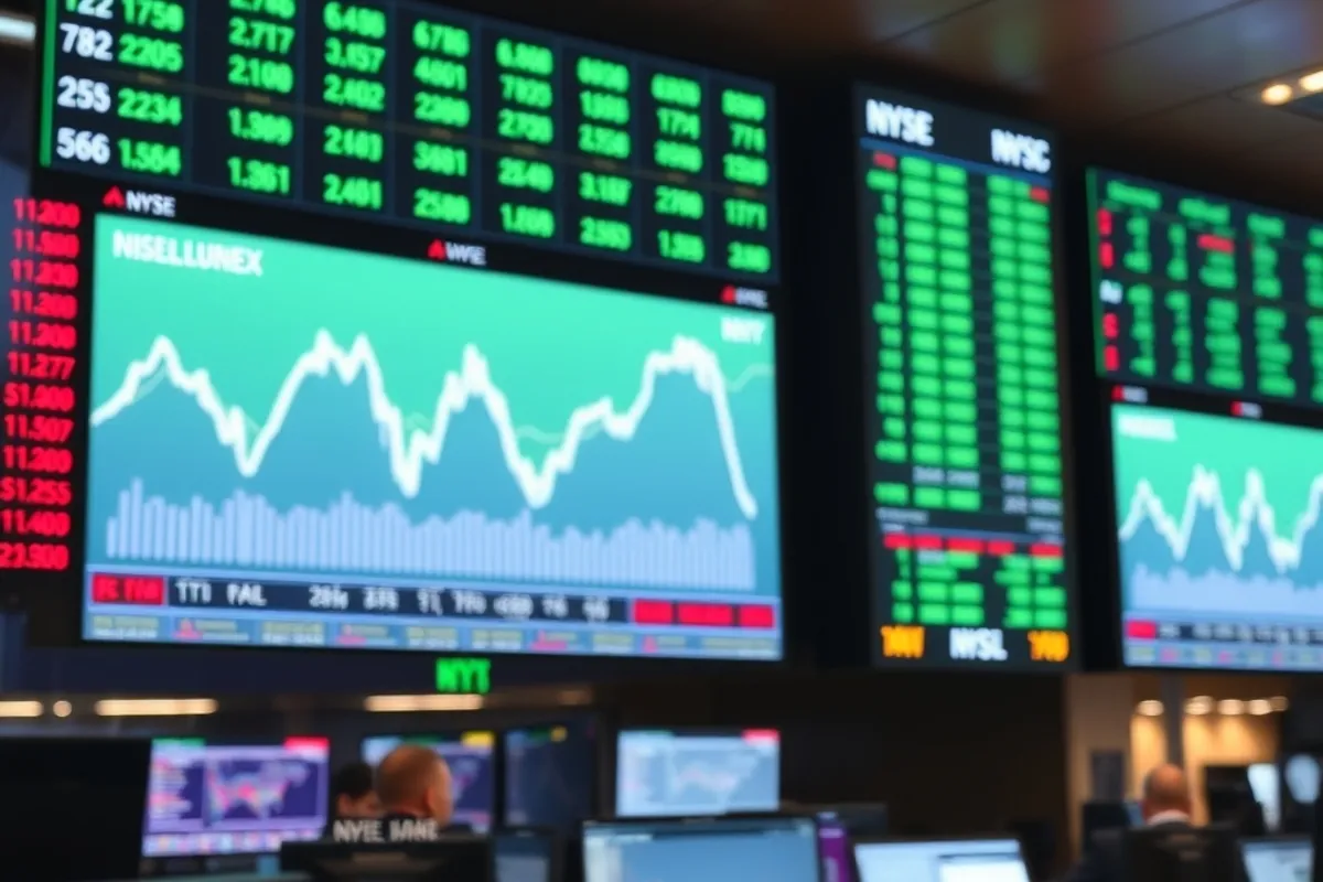Financial market data displayed on a trading floor screen