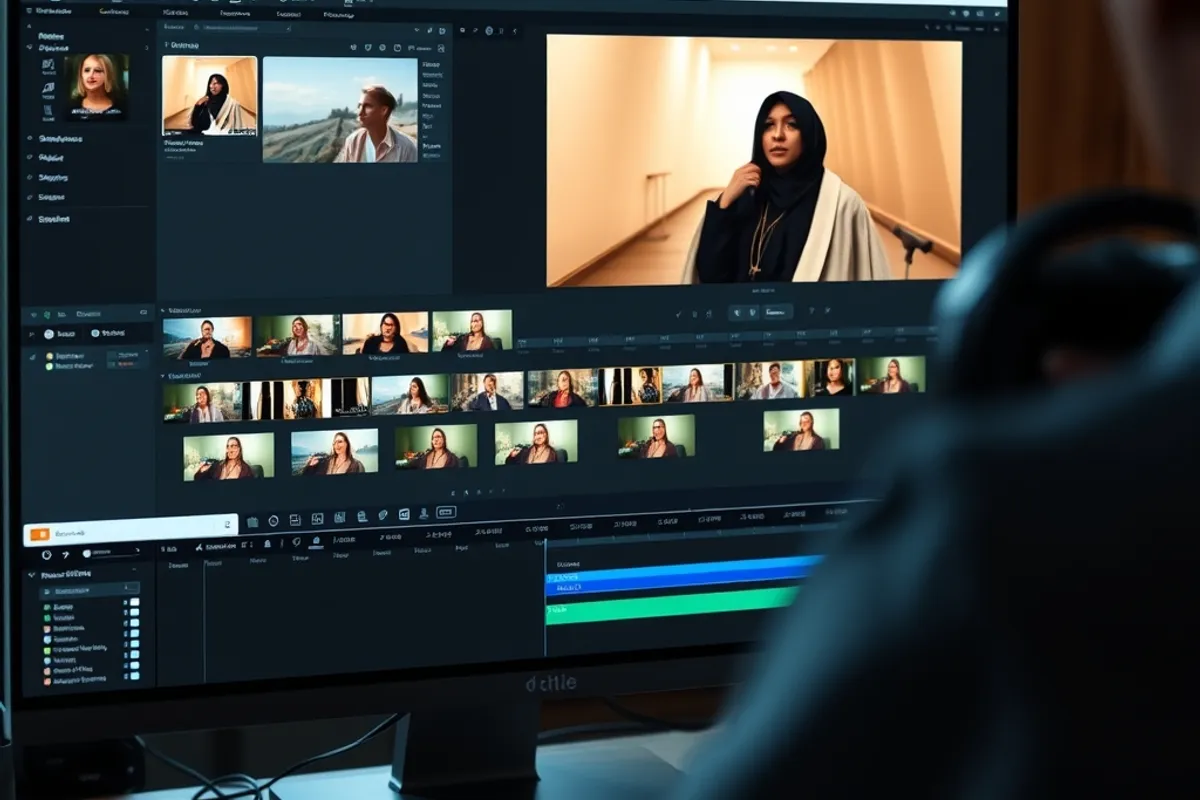 Video editing timeline on a computer screen with short clips